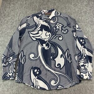 CUBAVERA Men's Linen Cotton Blend Tribal Floral Paisley Hawaiian Shirt - Size L